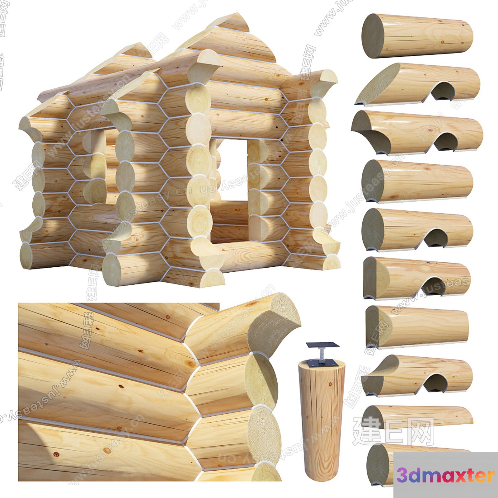 Wooden Log Cabin 3D Model - 1908 - VRAY Render