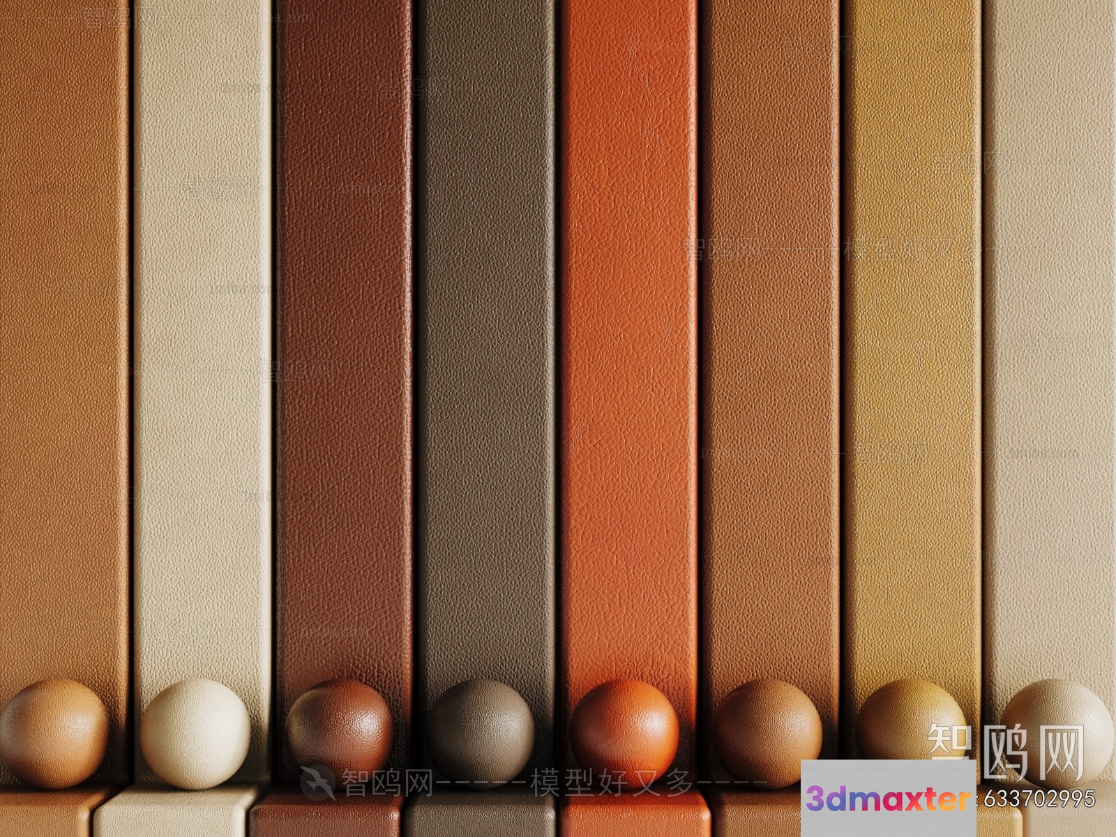 Brown Leather And Wooden Balls 3D Model - 15426 - VRAY Render