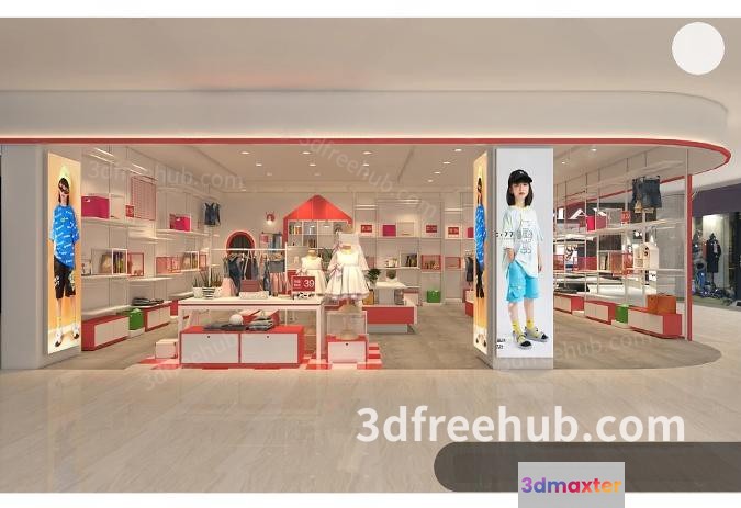 A Modern Storefront With A Red And White Color Scheme 3D Model - 20532 - VRAY Render