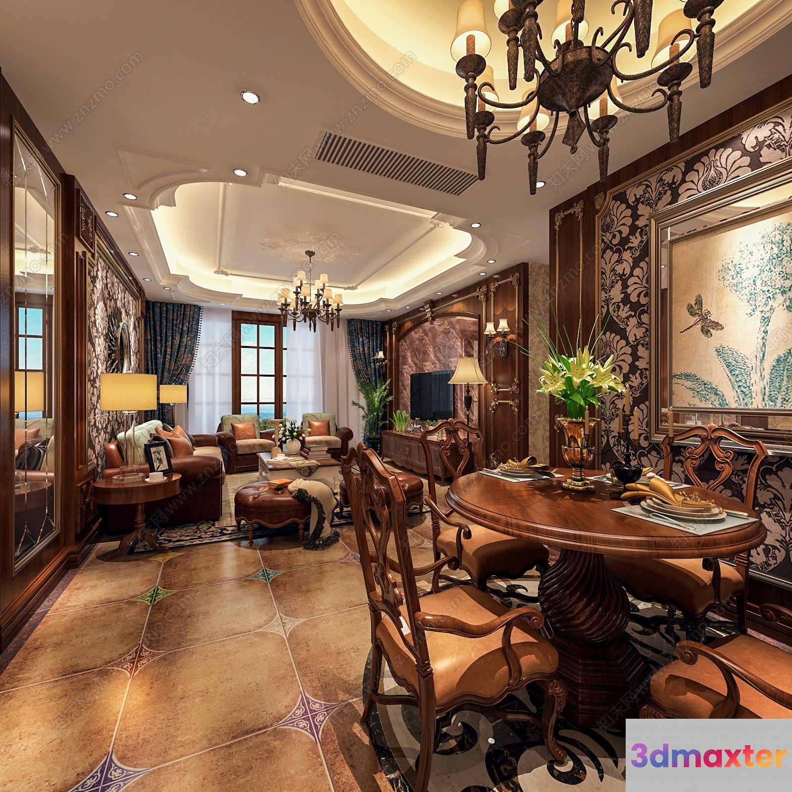 Elegant Dining Room 3D Model - 19523 - VRAY Render