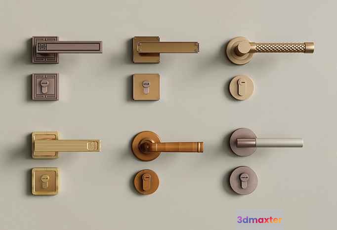 Gold Door Handles 3D Model - 4844 - VRAY Render