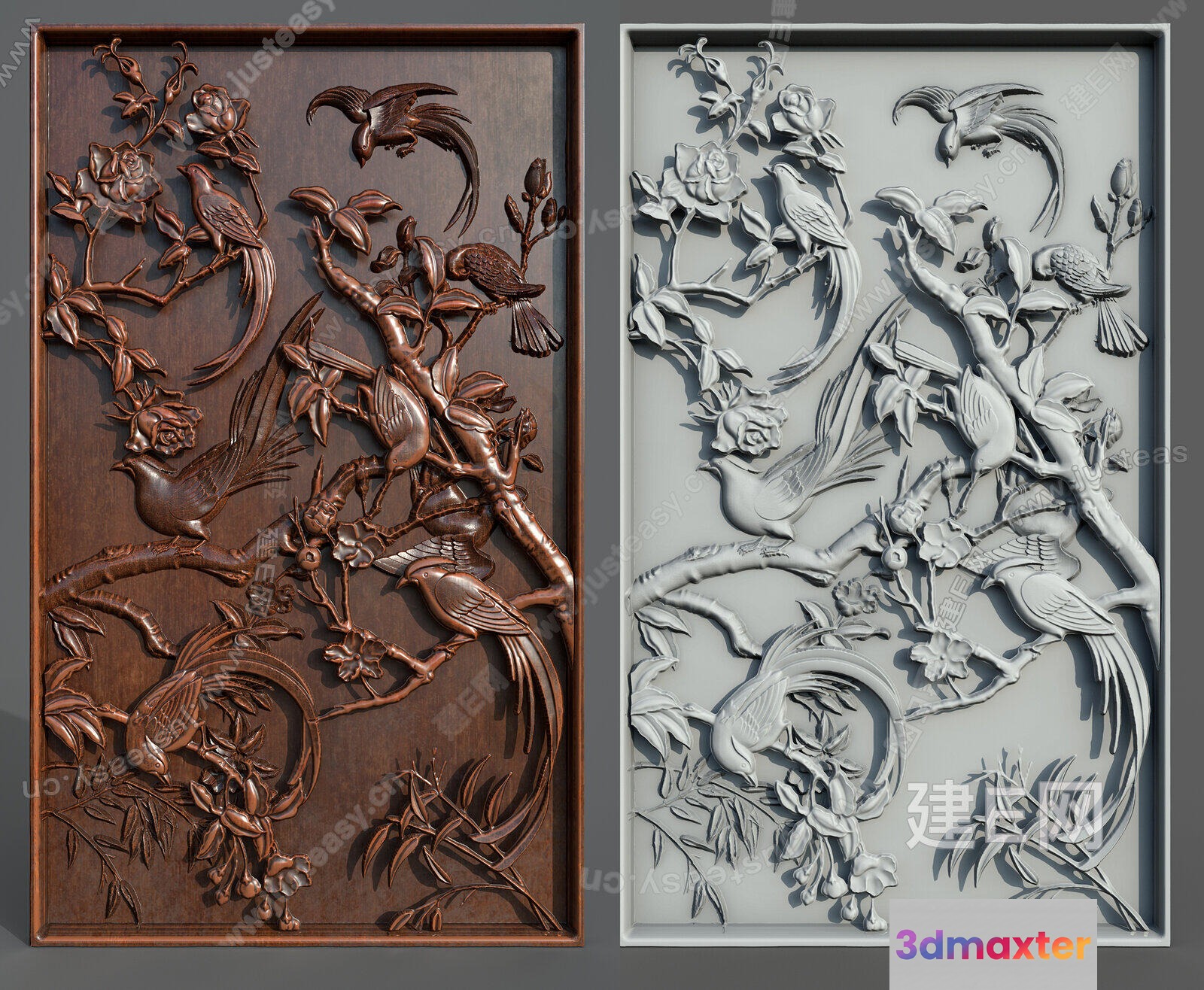 The Image Features A Pair Of Intricately Carved Wooden Panels 3D Model - 8564 - VRAY Render