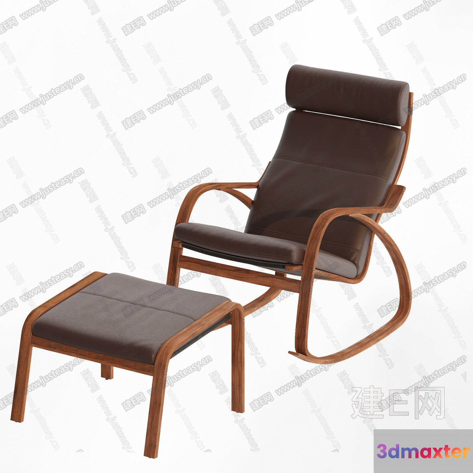 Wooden Chair And Ottoman 3D Model - 13871 - VRAY Render