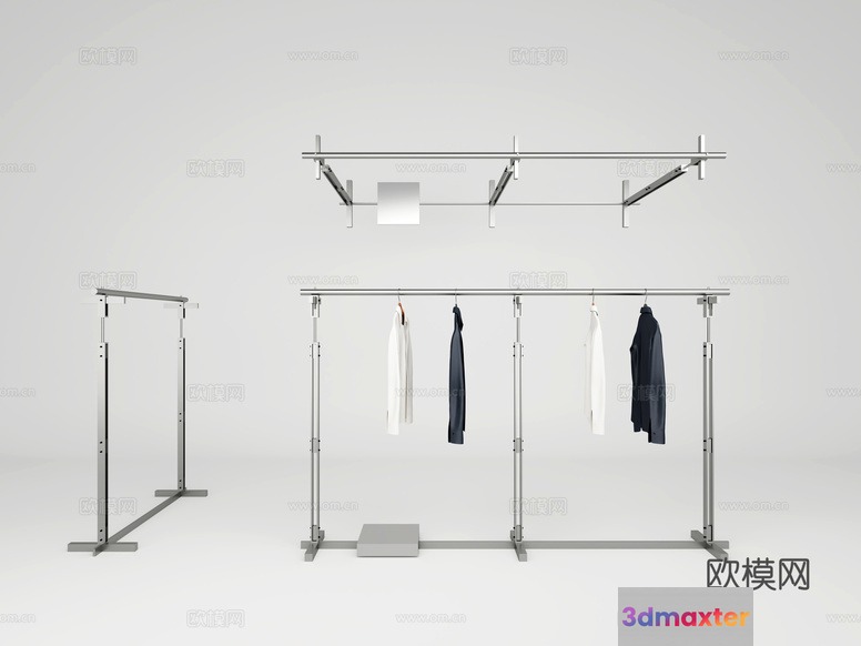 A Clothes Rack With Clothes Hanging On It 3D Model - 6416 - VRAY Render
