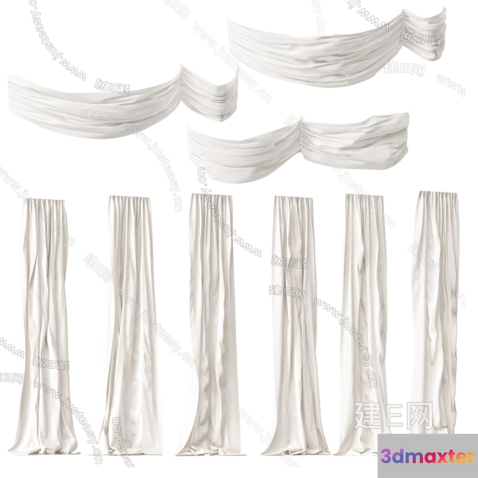 A Collection Of White Curtains Showcasing Various Styles And Arrangements 3D Model - 4635 - VRAY Render