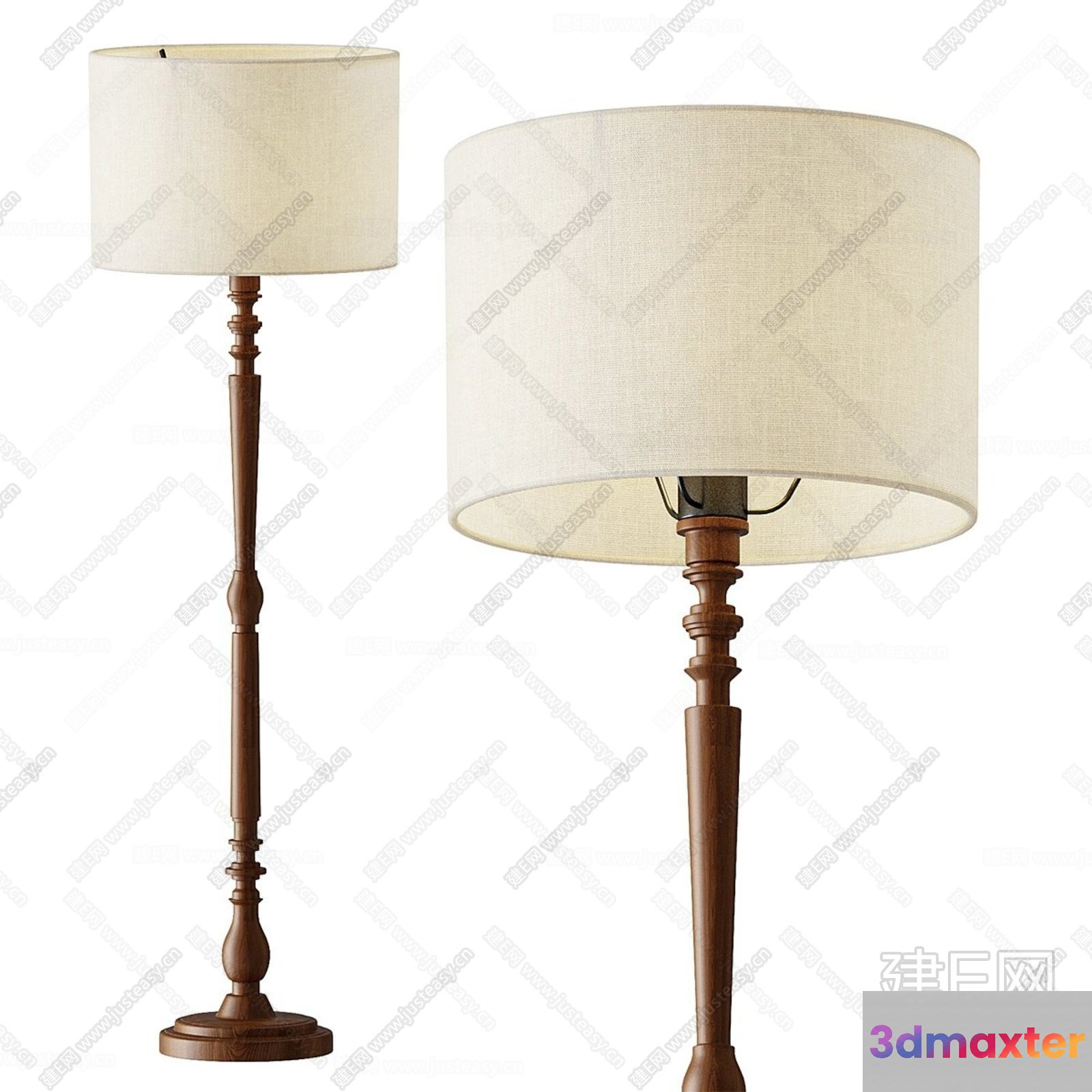Wooden Table Lamps With White Shades 3D Model - 19122 - VRAY Render