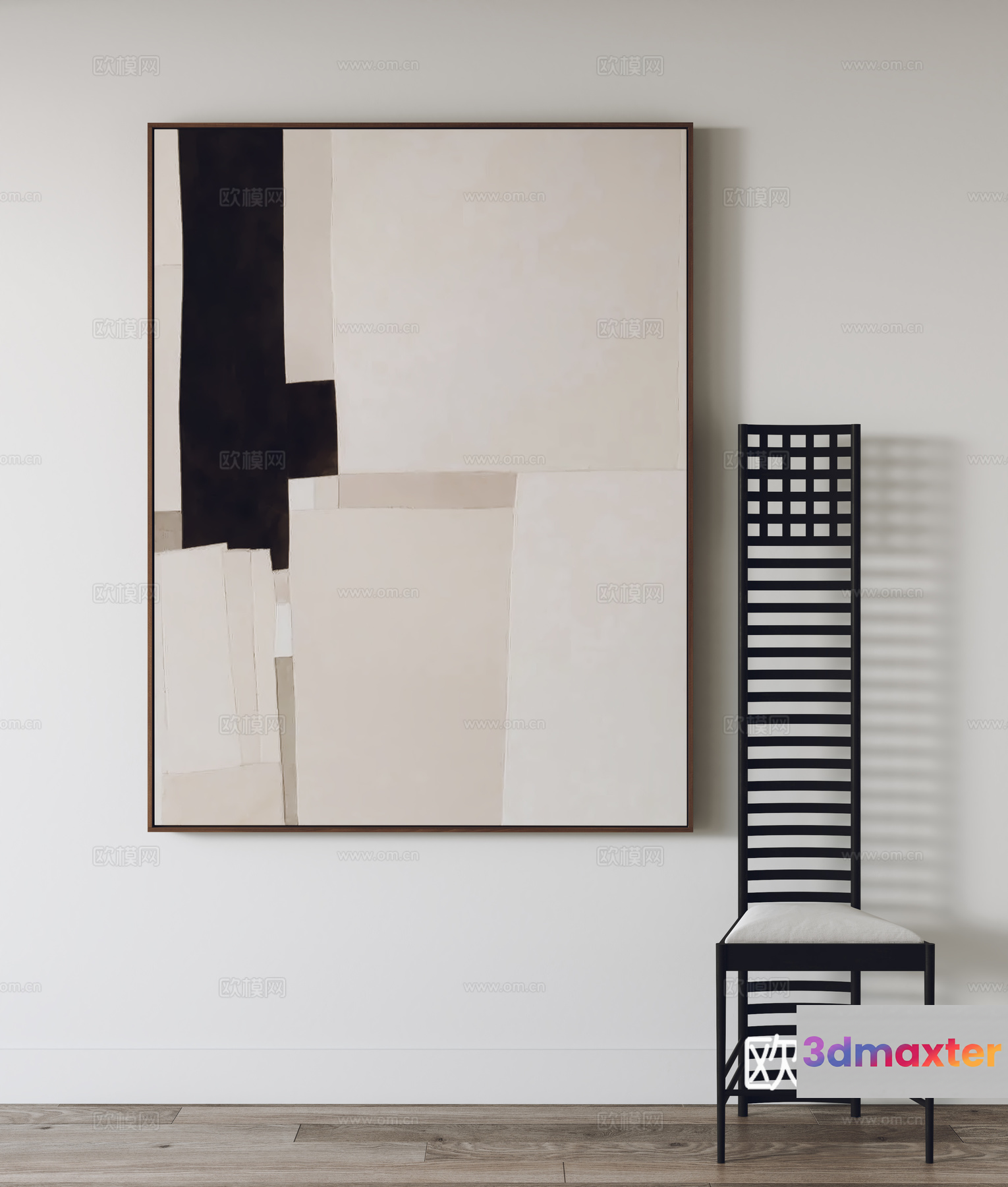 A Black And White Abstract Painting With A Tall Chair 3D Model - 8585 - VRAY Render