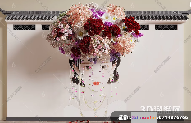 A Painting Of A Woman With A Floral Headdress 3D Model - 6688 - VRAY Render
