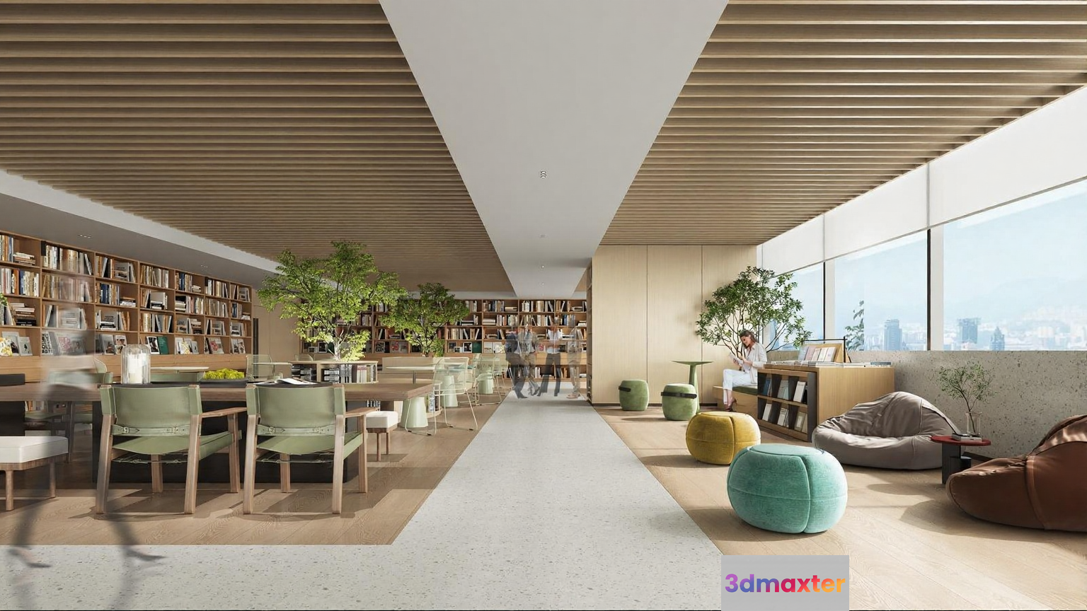 Modern Library Interior 3D Model - 2056 - CORONA Render