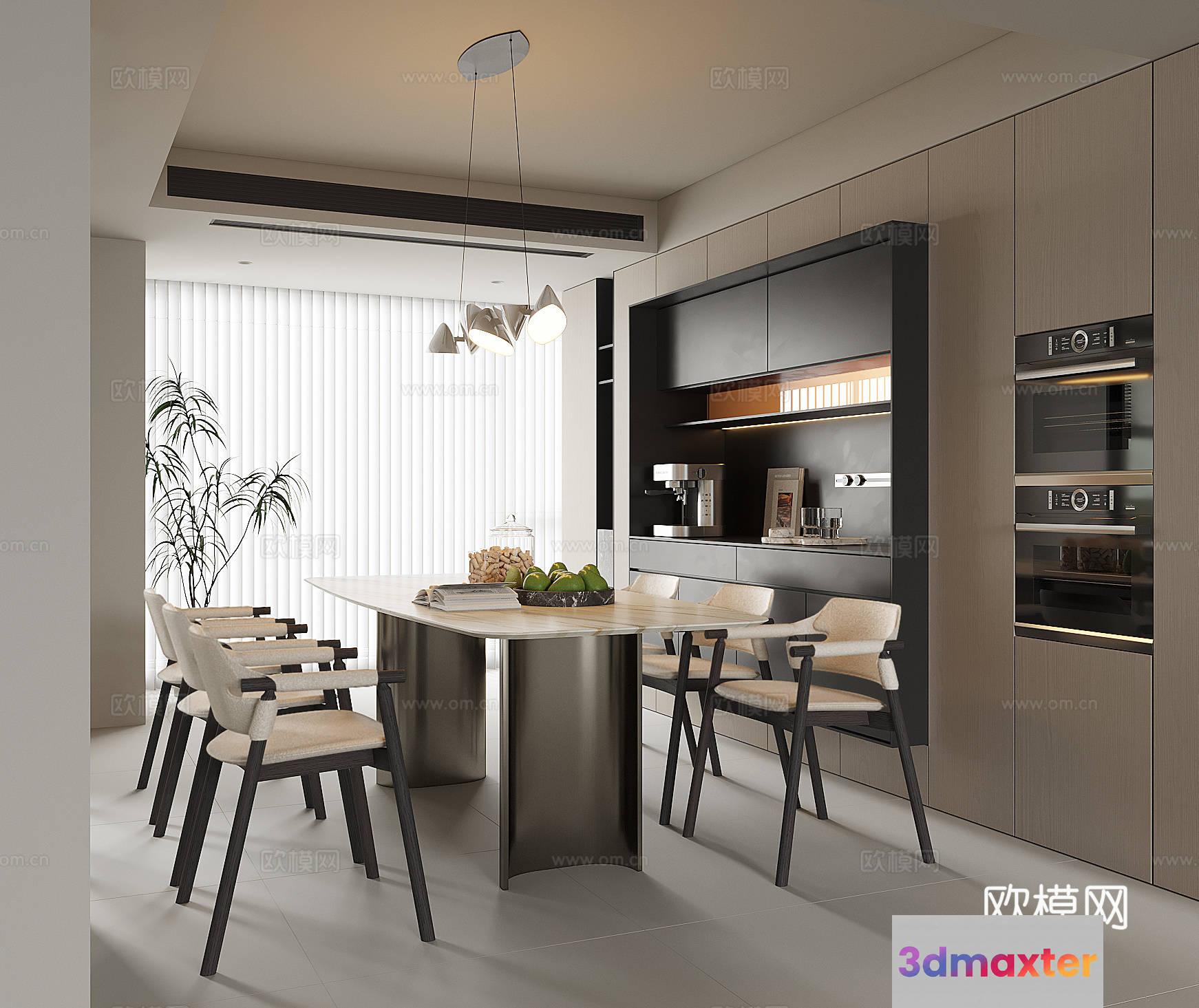 Modern Kitchen With Dining Table 3D Model - 20716 - VRAY Render