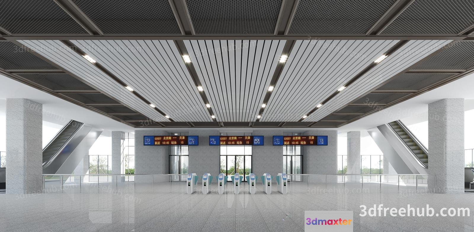 Modern Train Station 3D Model - 19385 - VRAY Render