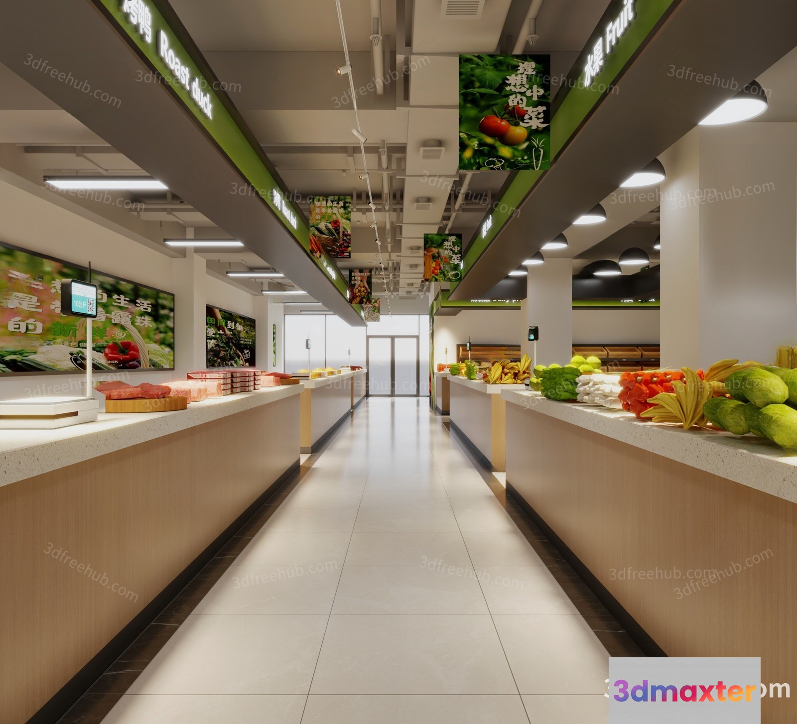 A Grocery Store With A Long Counter 3D Model - 19992 - VRAY Render