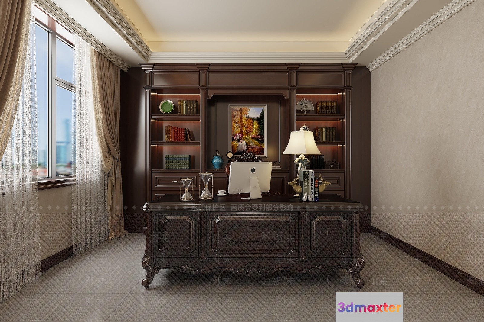 Elegant Home Office 3D Model - 6739 - VRAY Render