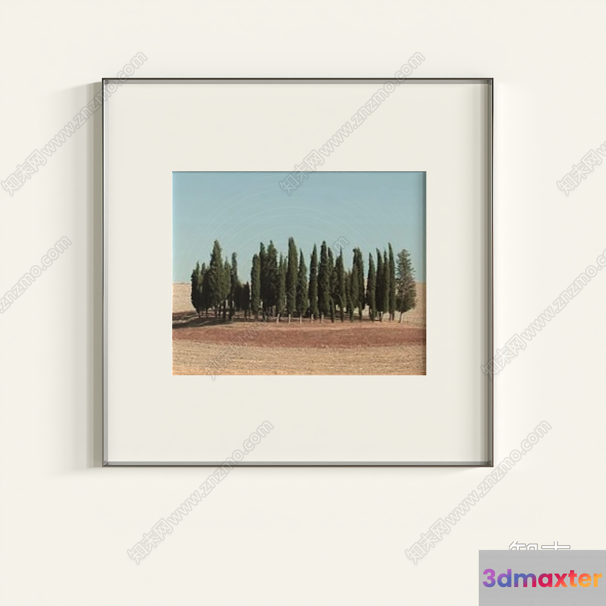 A Framed Photograph Of A Field With Trees 3D Model - 12924 - VRAY Render