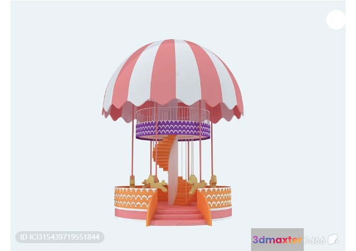 A Carousel With A Pink And White Striped Canopy 3D Model - 873 - VRAY Render