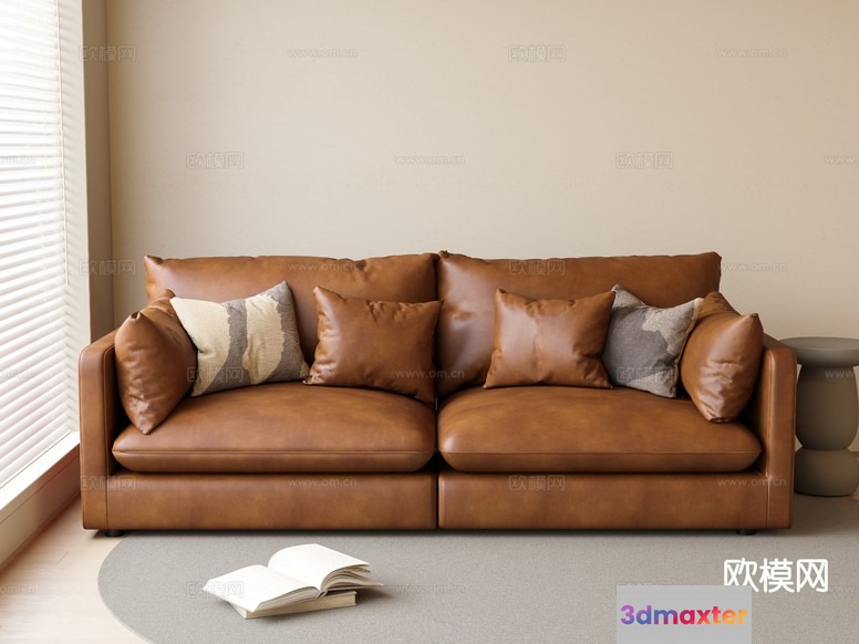 A Brown Leather Sofa 3D Model - 6775 - VRAY Render