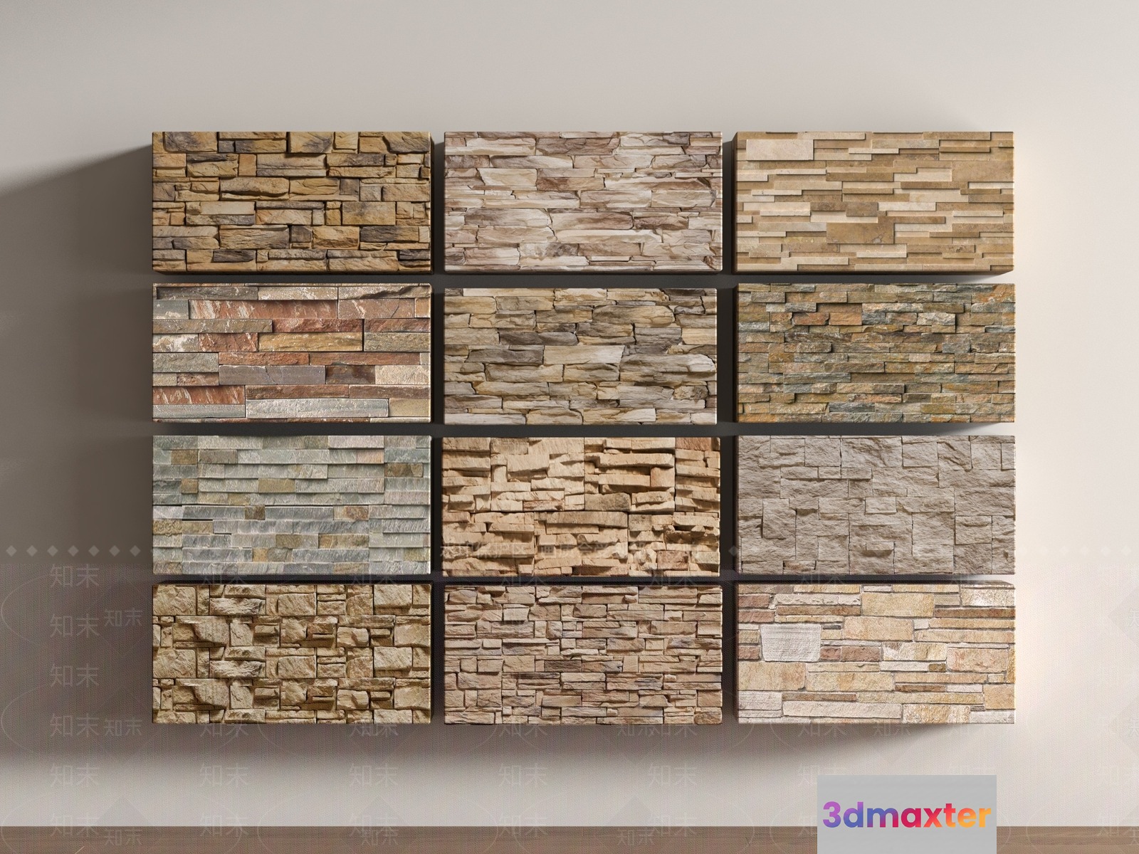 A Wall Of Stone Tiles 3D Model - 17295 - VRAY Render