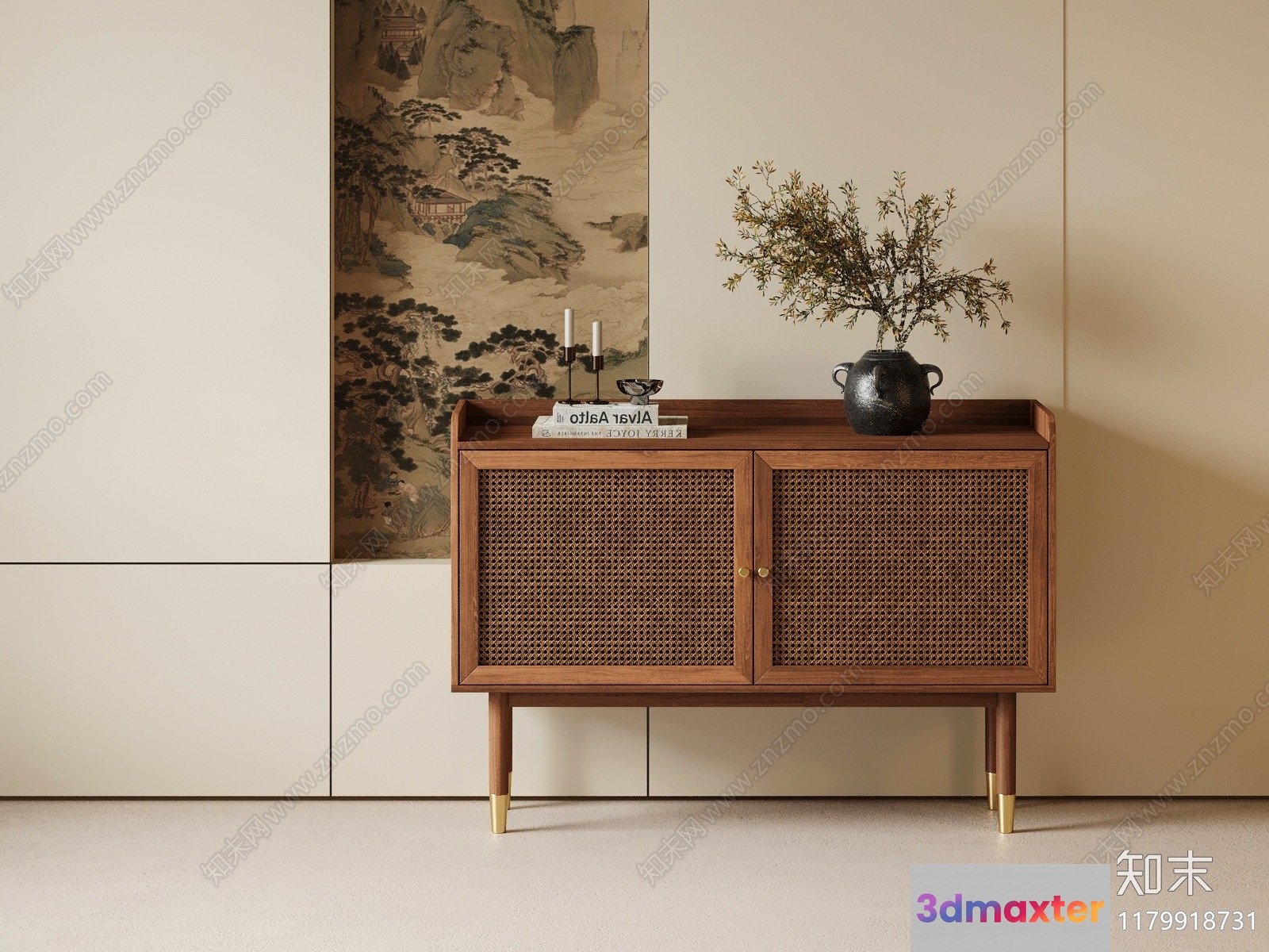 Mid-Century Modern Cabinet 3D Model - 1955 - VRAY Render
