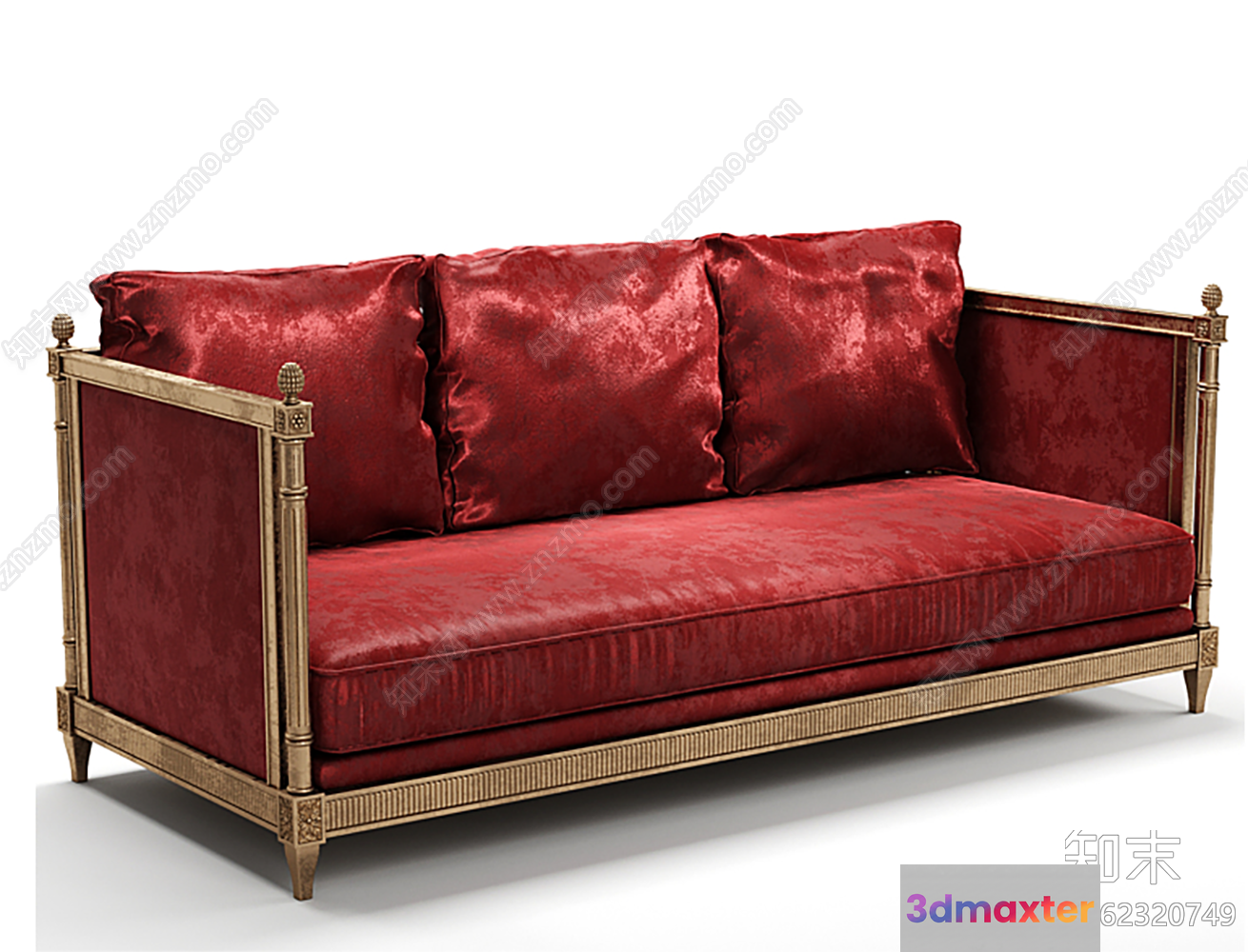 Red Velvet Sofa 3D Model - 6645 - CORONA Render
