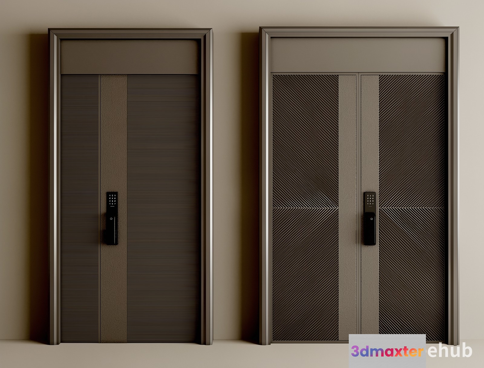 A Pair Of Doors With Digital Locks 3D Model - 20138 - VRAY Render