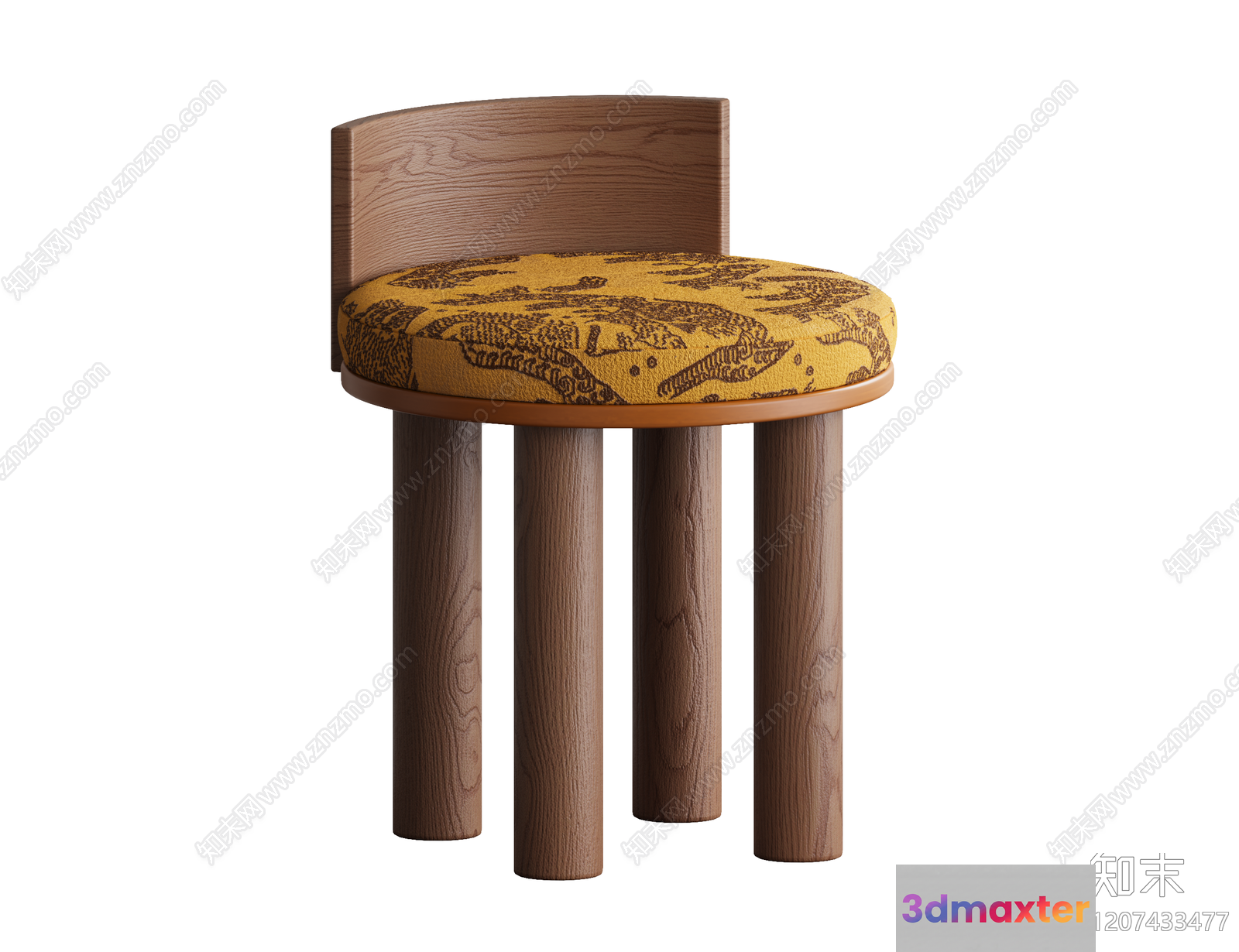 Wooden Stool With Yellow Seat 3D Model - 199 - VRAY Render