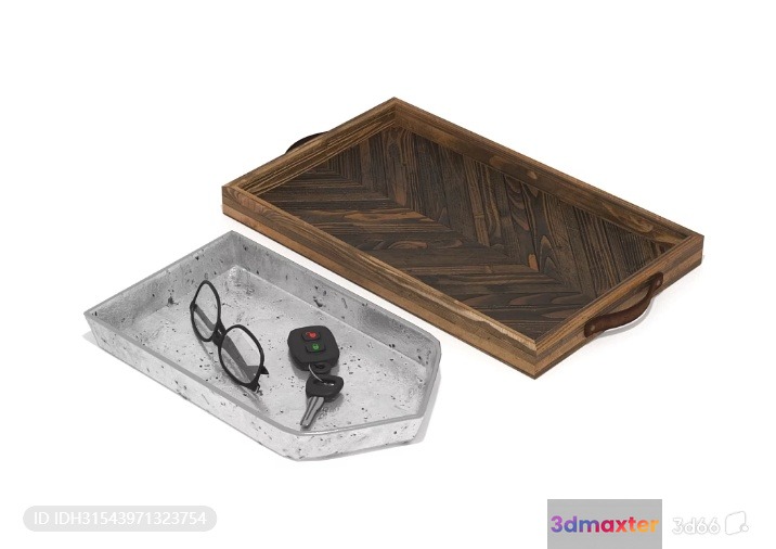A Wooden Tray With A Key And Glasses On It 3D Model - 4288 - VRAY Render