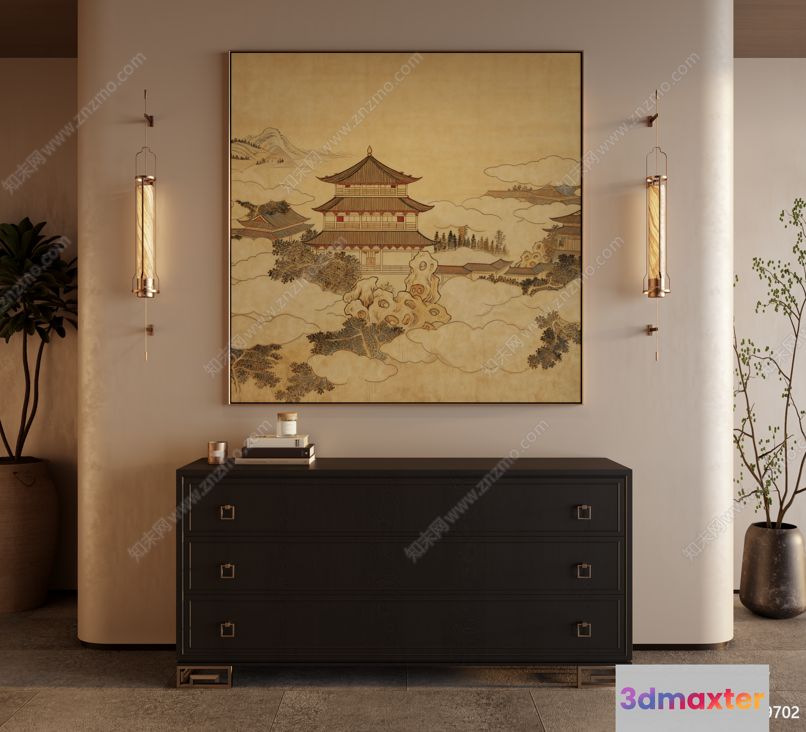 Traditional Asian Painting 3D Model - 19462 - VRAY Render