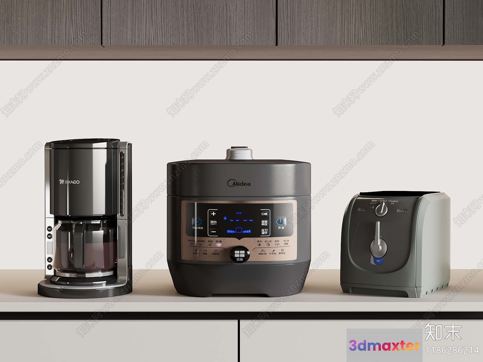 A Kitchen Countertop With Three Appliances 3D Model - 1496 - VRAY Render