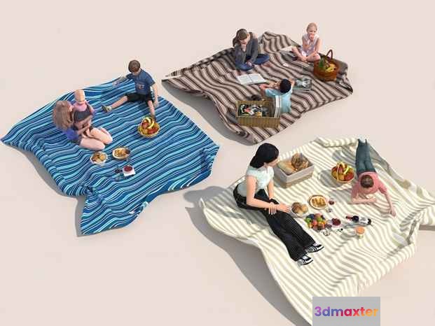 People Having A Picnic 3D Model - 15667 - VRAY Render