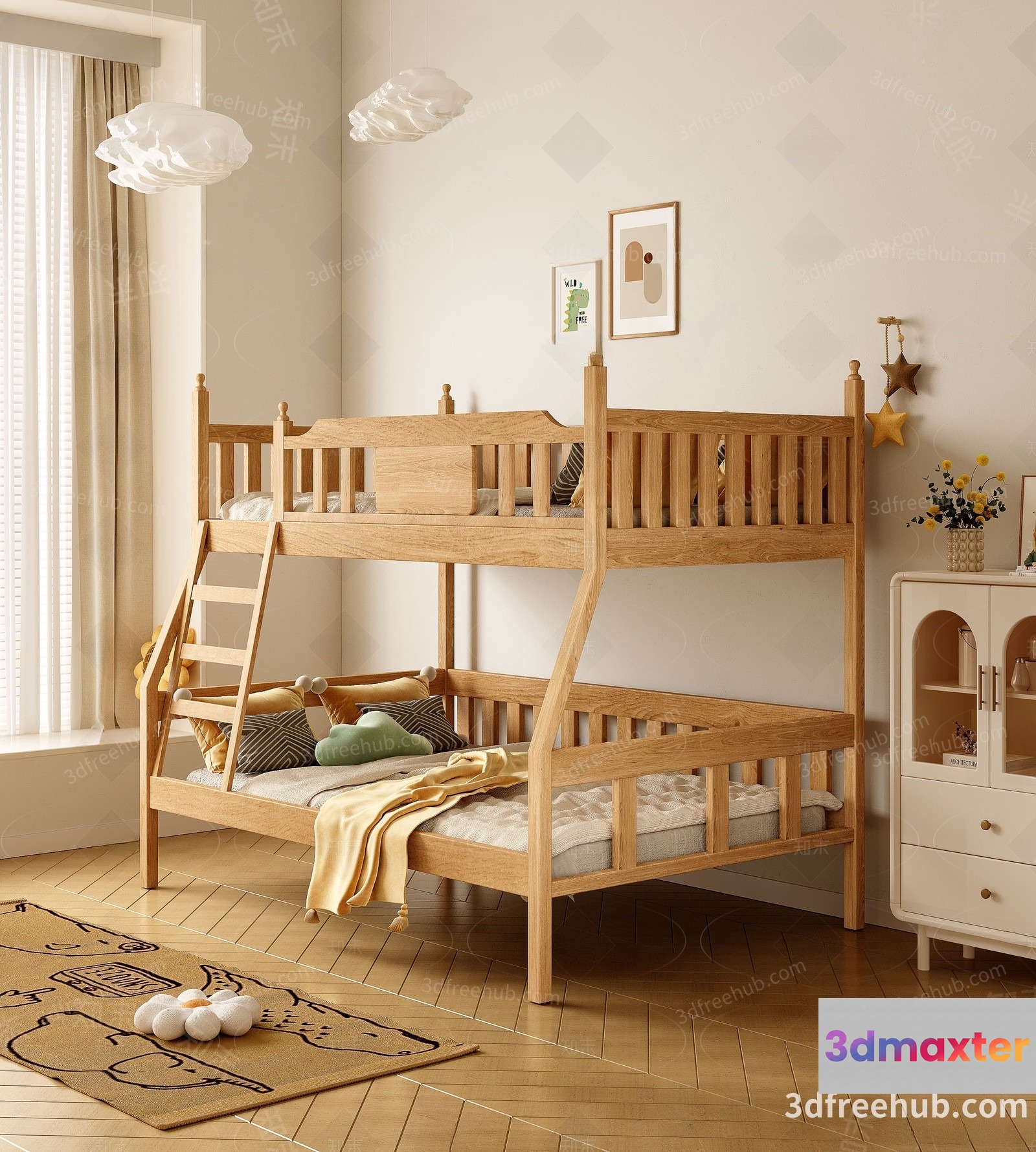 Wooden Bunk Bed 3D Model - 21807 - VRAY Render