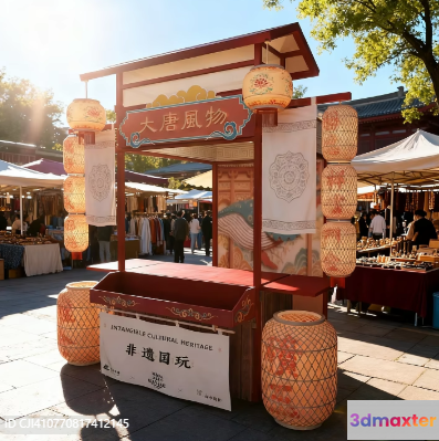 Asian Street Market 3D Model - 10664 - VRAY Render