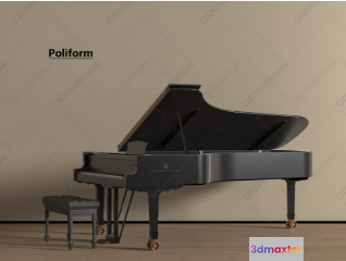 A Black Piano 3D Model - 536 - VRAY Render