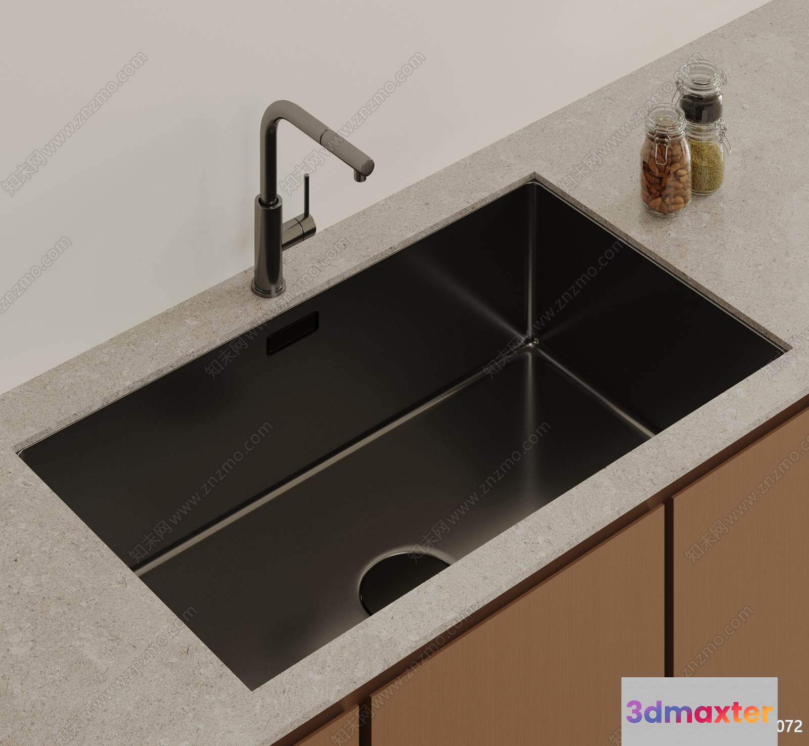 A Black Sink With A Faucet 3D Model - 11366 - VRAY Render
