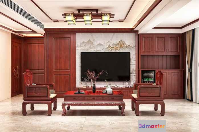 Traditional Asian Living Room 3D Model - 8975 - VRAY Render