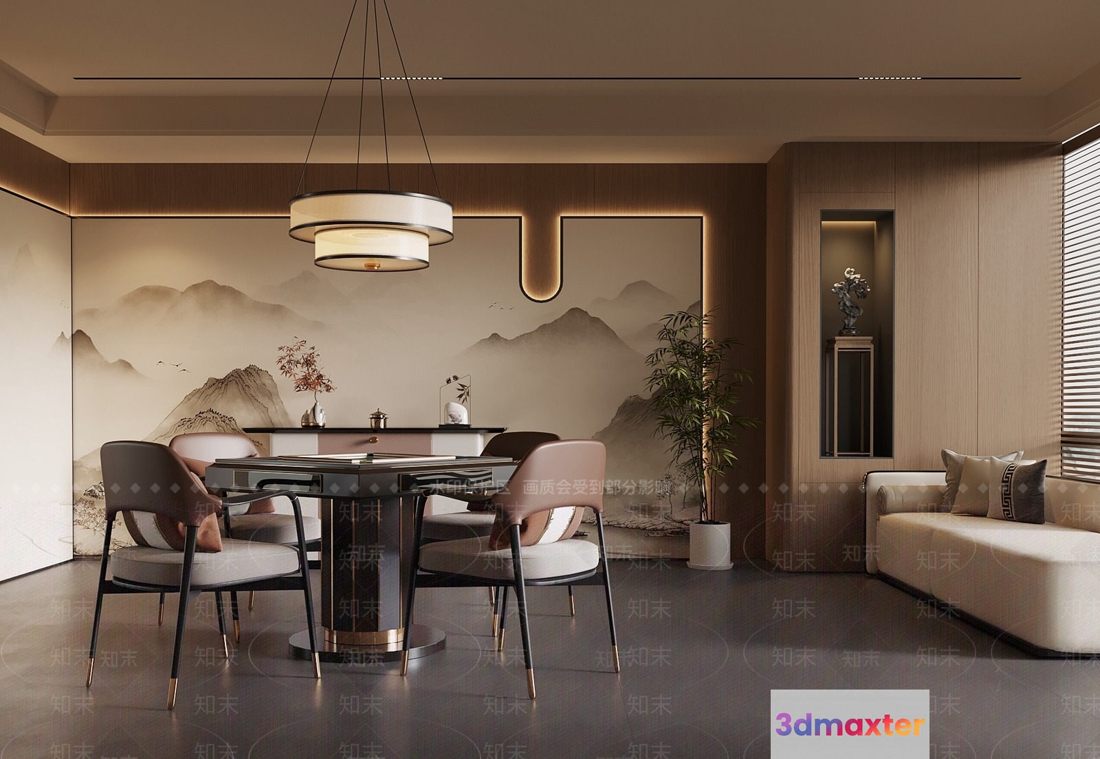 A Modern Dining Room 3D Model - 1326 - VRAY Render