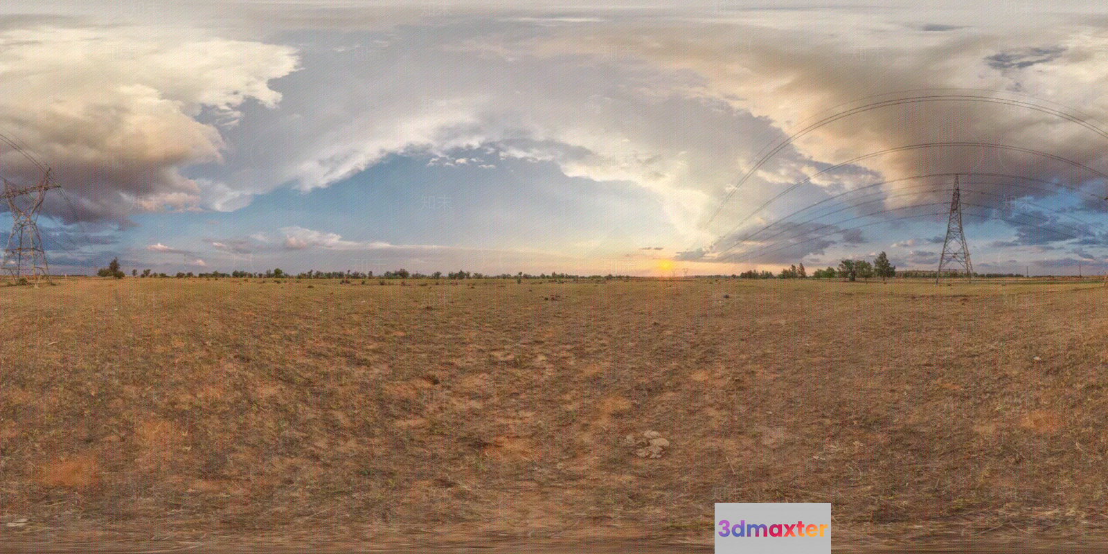 A Field With Power Lines 3D Model - 3365 - VRAY Render