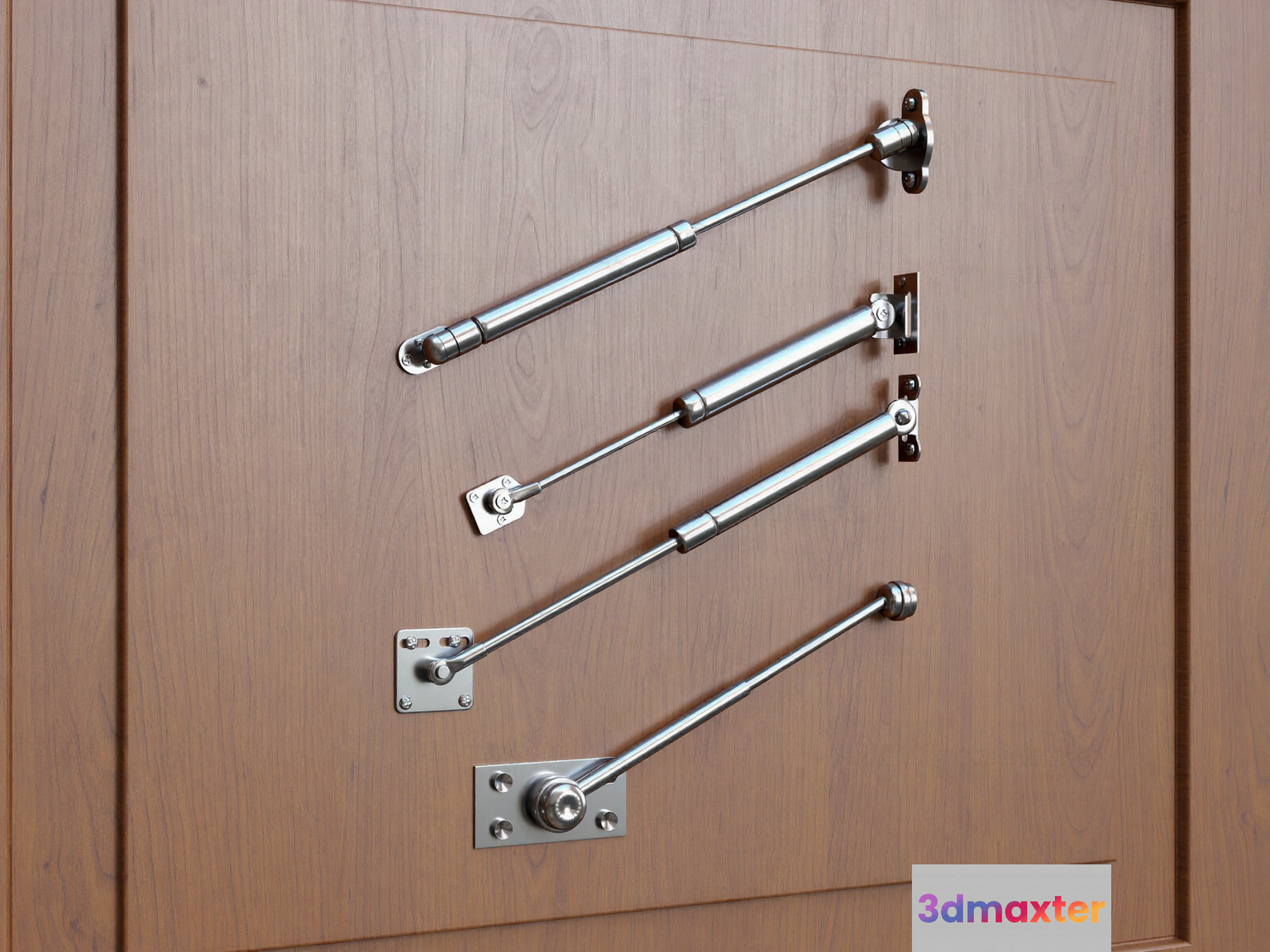 A Wooden Cabinet With Silver Hardware 3D Model - 5276 - CORONA Render