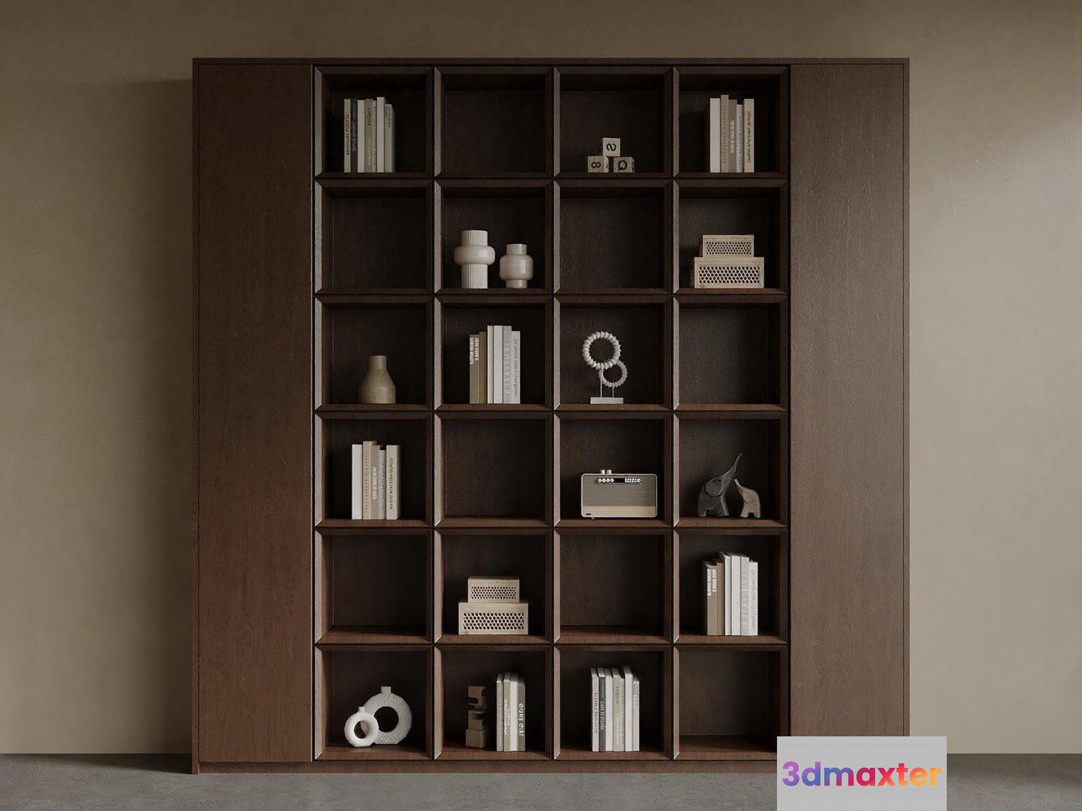 A Large Wooden Bookcase 3D Model - 12527 - VRAY Render