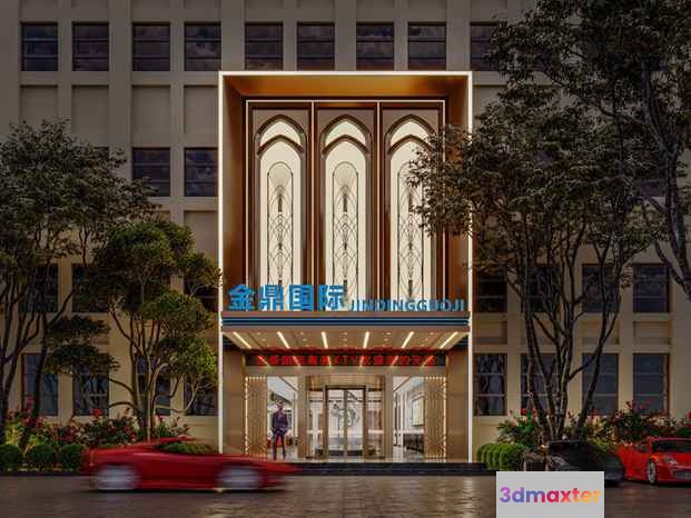 The Main Subject Is A Building With A Sign And It Appears To Be 3D Model - 4962 - VRAY Render