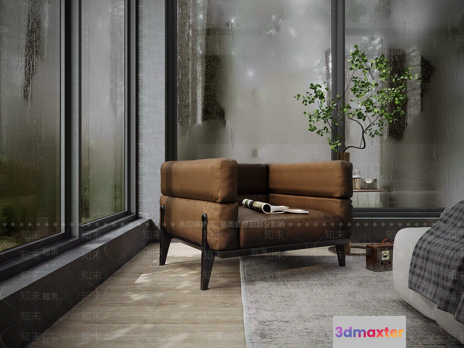 A Modern Brown Couch 3D Model - 21872 - VRAY Render