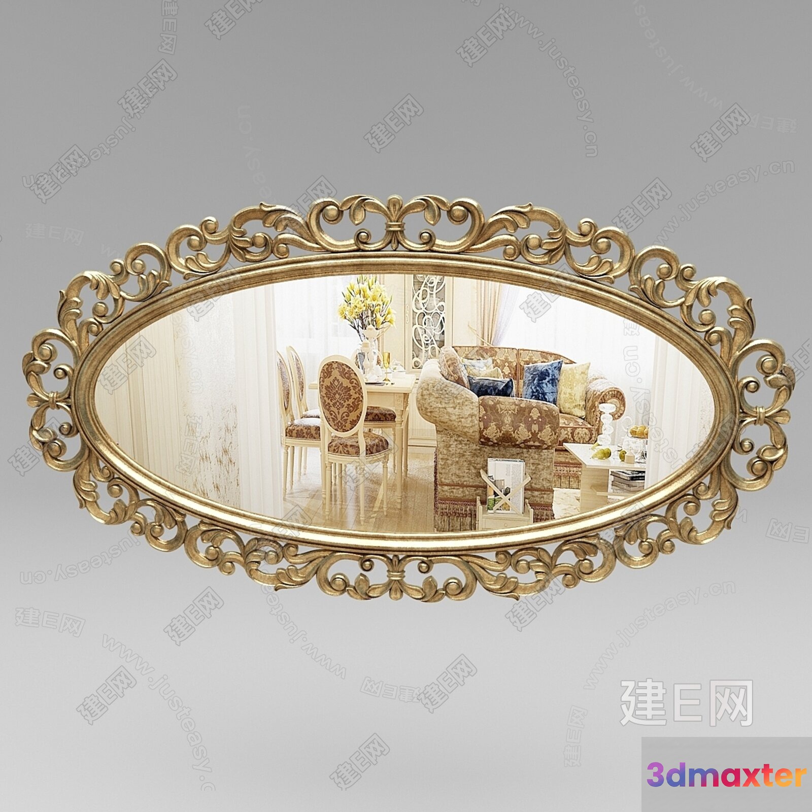 Gold-Framed Mirror 3D Model - 17119 - VRAY Render