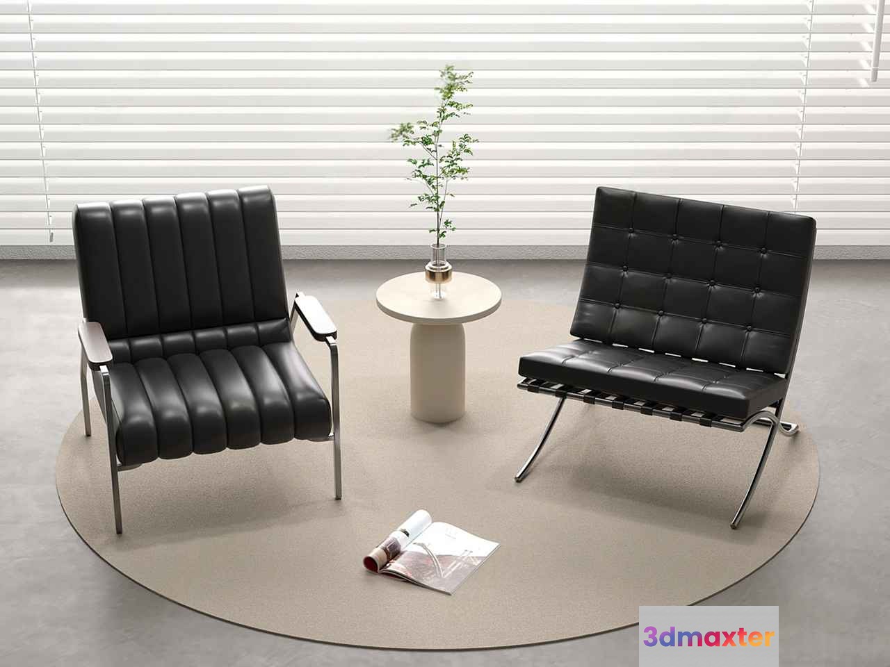 Modern Black Leather Chairs 3D Model - 3826 - VRAY Render