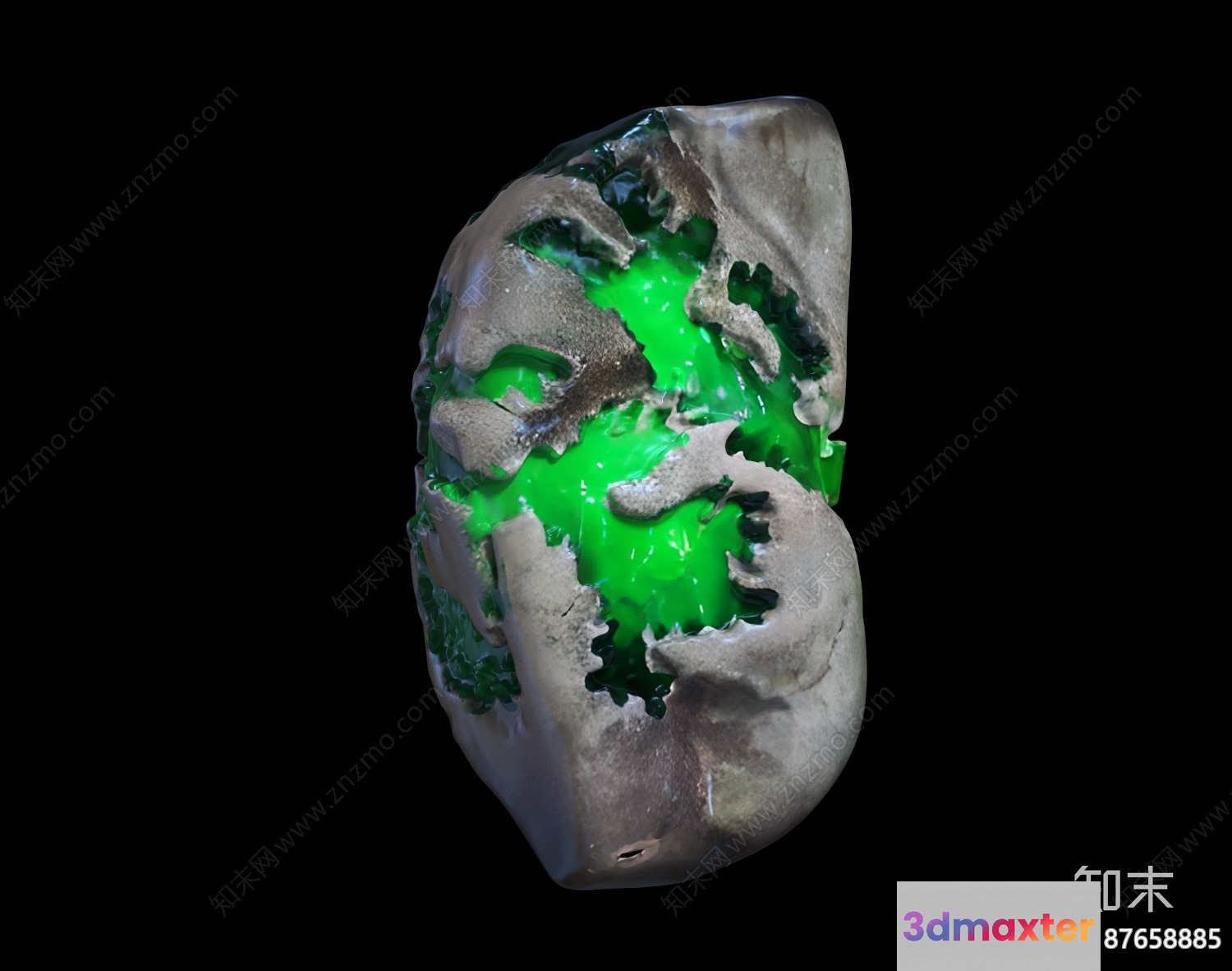 A 3D Model Of A Human Head With A Green Substance Inside 3D Model - 4885 - VRAY Render