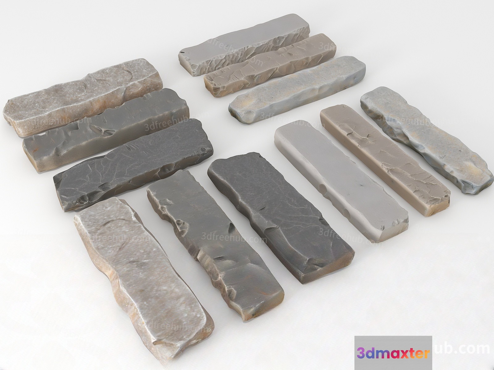 The Main Subject Is A Collection Of Rectangular Stone Objects Likely Decorative Or Architectural 3D Model - 22616 - VRAY Render