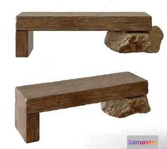 A Rustic Wooden Bench 3D Model - 2516 - VRAY Render