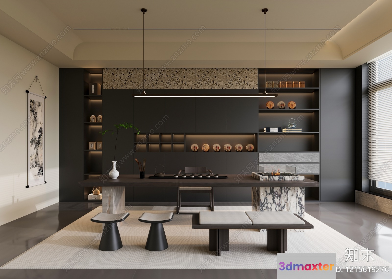 Modern Asian-Inspired Dining Room 3D Model - 11052 - VRAY Render
