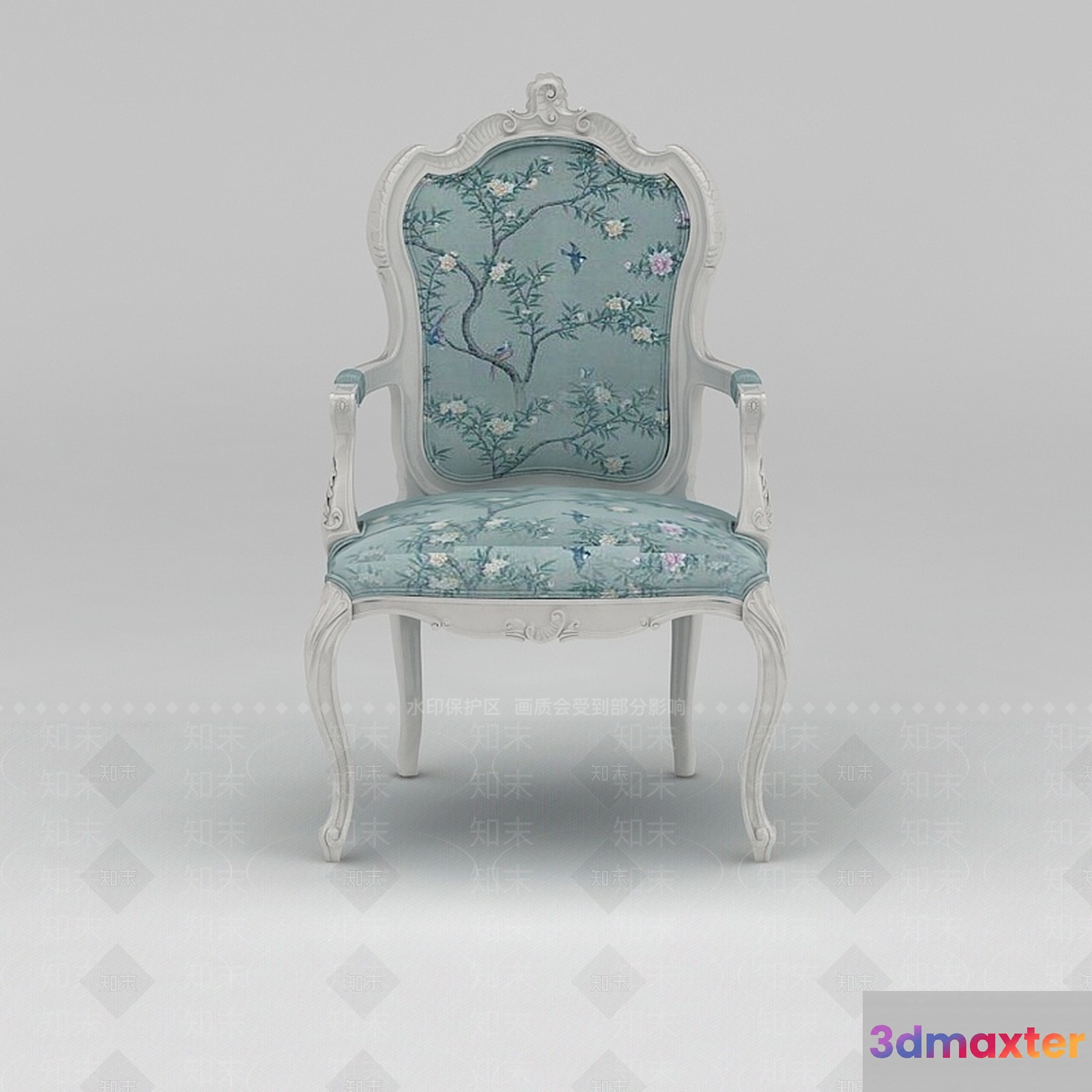 Wooden Chair With Floral Upholstery 3D Model - 16030 - VRAY Render