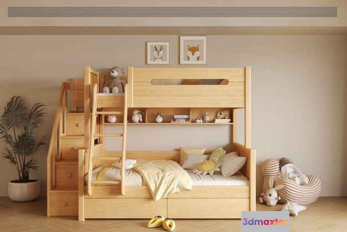 Light Wood Bunk Bed 3D Model - 13809 - CORONA Render