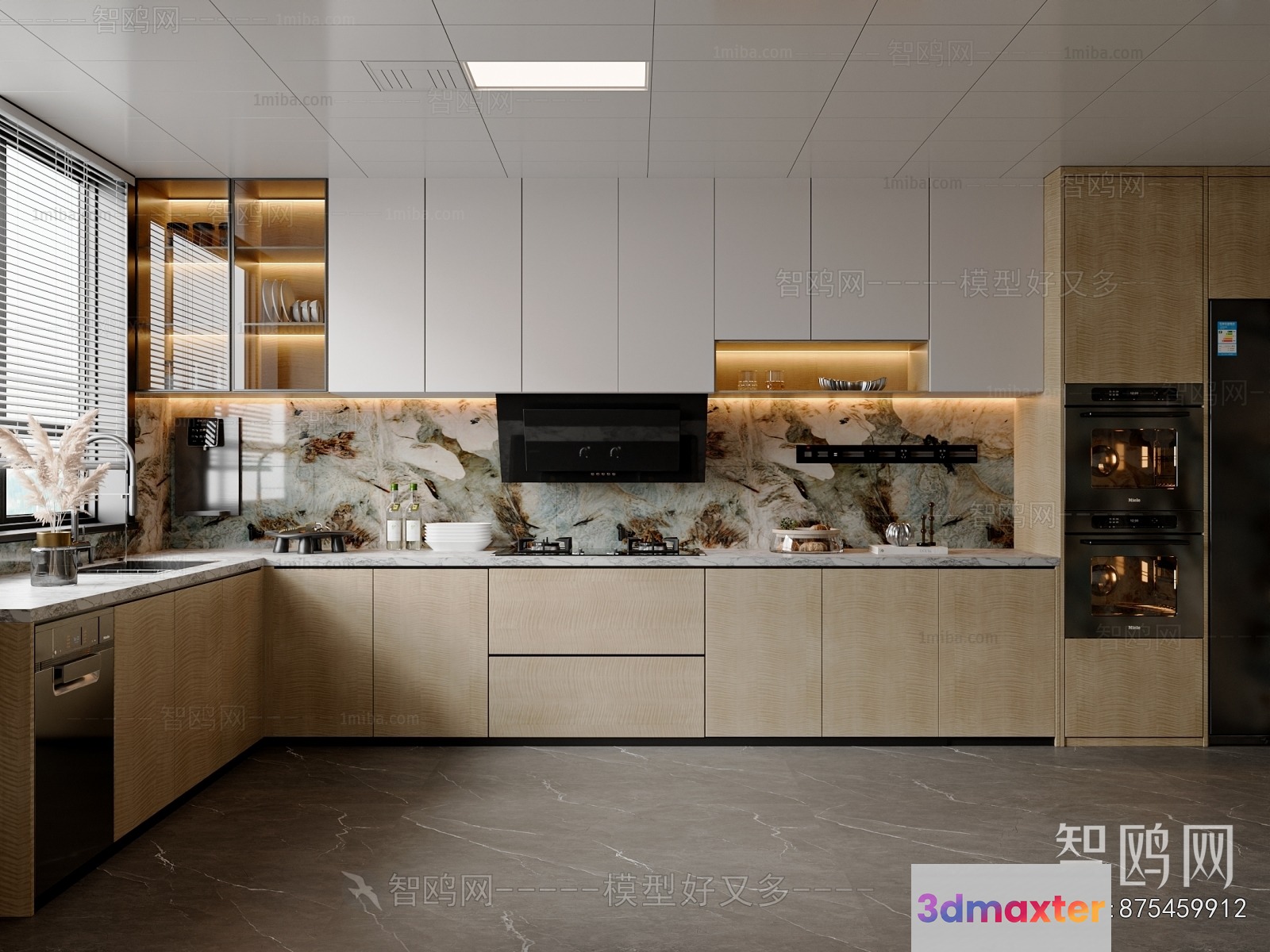 Modern Kitchen With Marble Countertops 3D Model - 17202 - VRAY Render