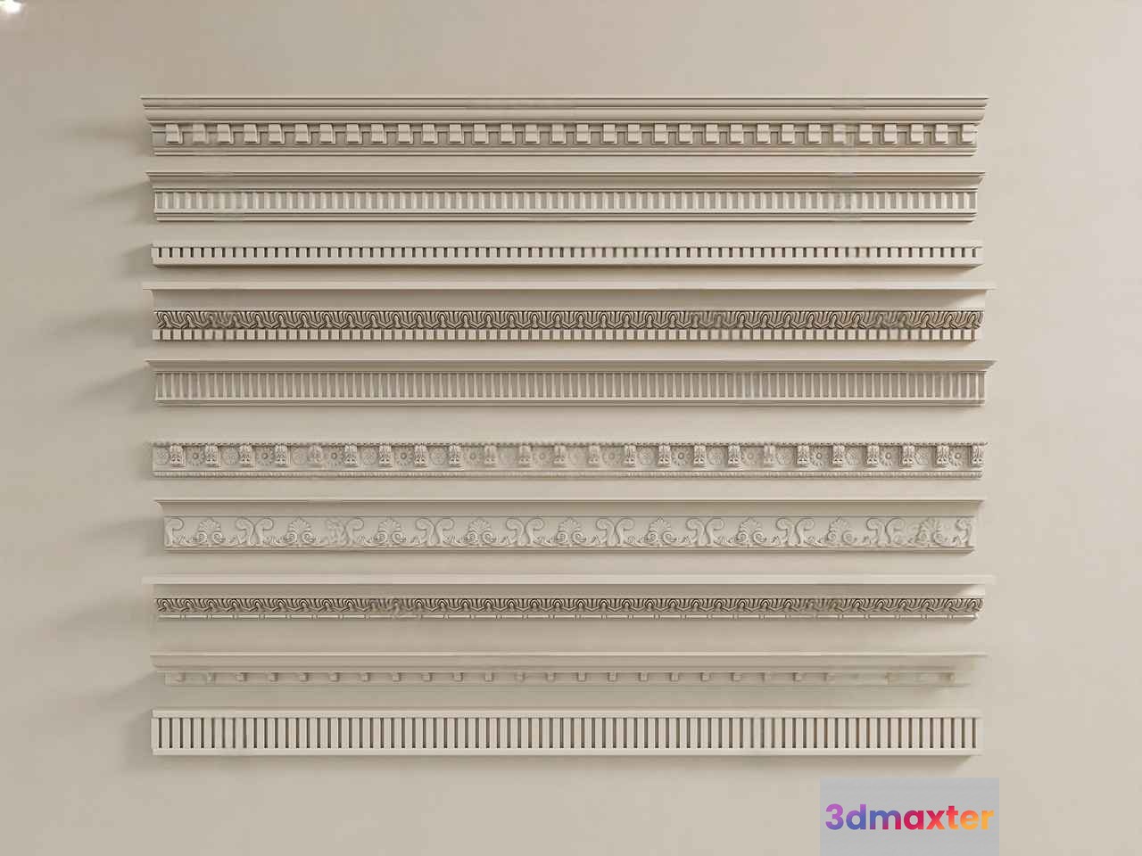 A Wall With White Decorative Molding 3D Model - 3638 - CORONA Render